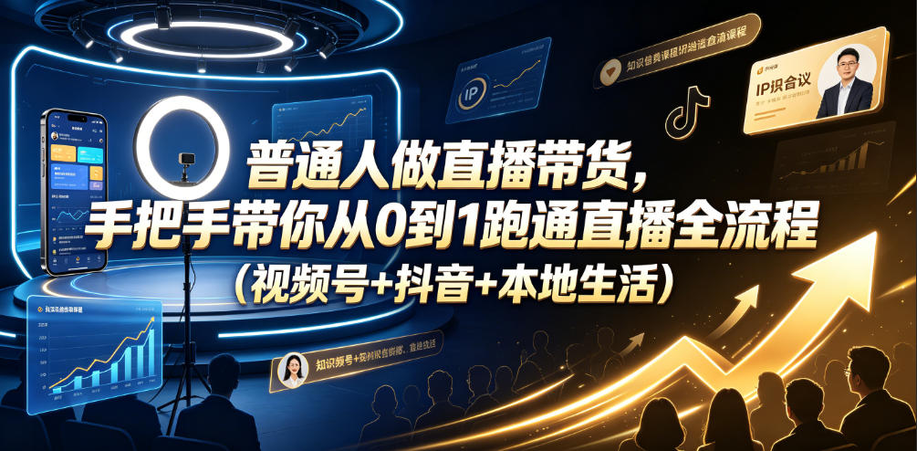 普通人做直播带货，手把手带你从0到1跑通直播全流程(视频号+抖音+本地生活)-二当家网创资源站