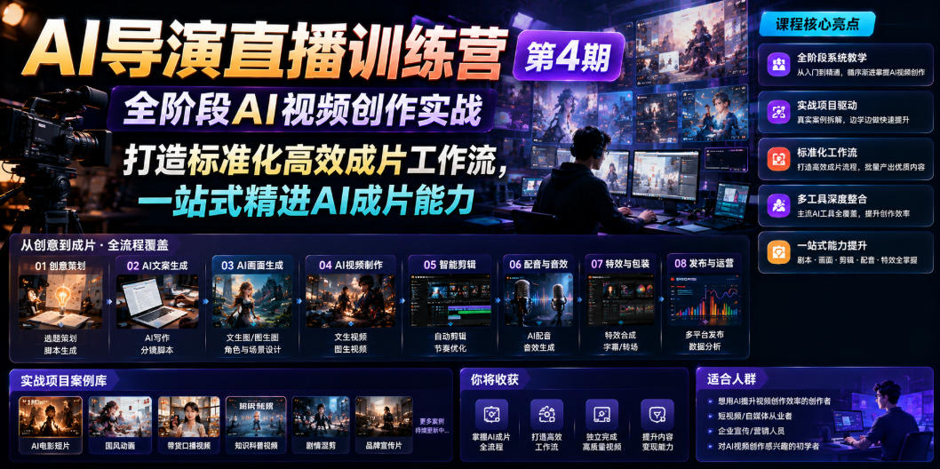 AI导演直播训练营第4期｜全阶段AI视频创作实战，打造标准化高效成片工作流，一站式精进AI成片能力-二当家网创资源站