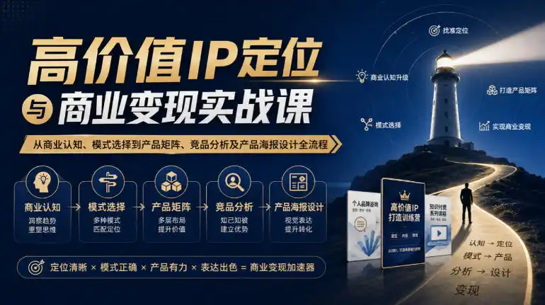 【无水印】高价值IP定位与商业变现实战课,从商业认知、模式选择到产品矩阵、竞品分析及产品海报设计全流程-二当家网创资源站
