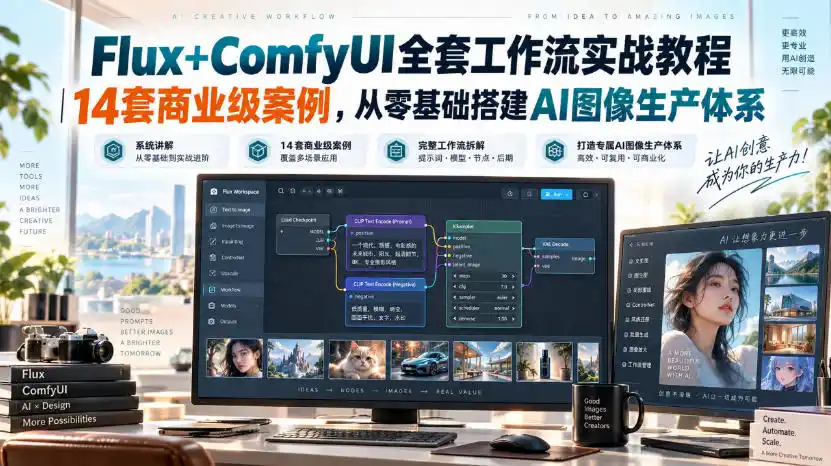 Flux+ComfyUI全套工作流实战教程｜14套商业级案例，从零基础搭建AI图像生产体系-二当家网创资源站
