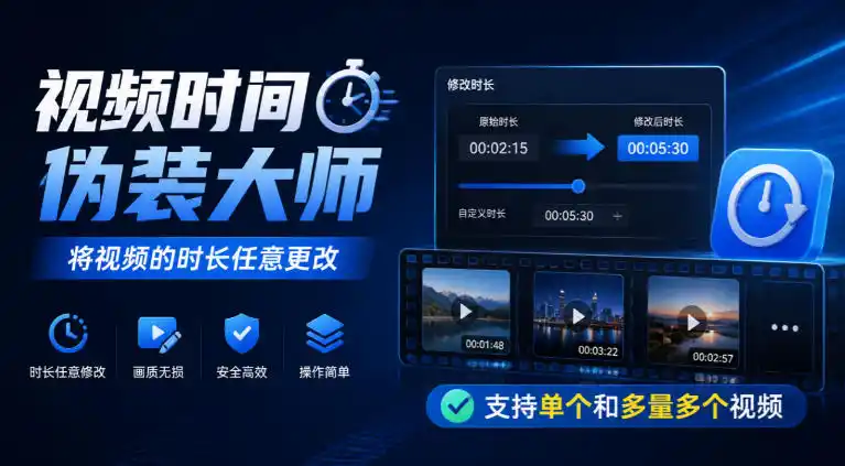 视频时间伪装大师，将视频的时长任意更改，支持单个和多量多个视频-二当家网创资源站