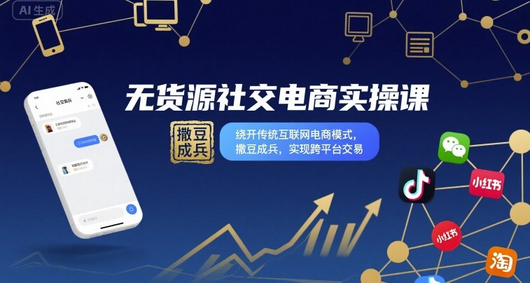 无货源社交电商实操课，绕开传统互联网电商模式，撒豆成兵，实现跨平台交易-二当家网创资源站