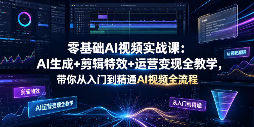 零基础AI视频实战课：AI生成+剪辑特效+运营变现全教学，带你从入门到精通AI视频全流程-二当家网创资源站