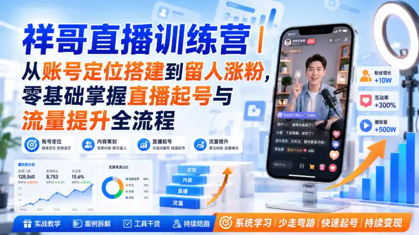 祥哥直播训练营|从账号定位搭建到留人涨粉,零基础掌握直播起号与流量提升全流程-二当家网创资源站