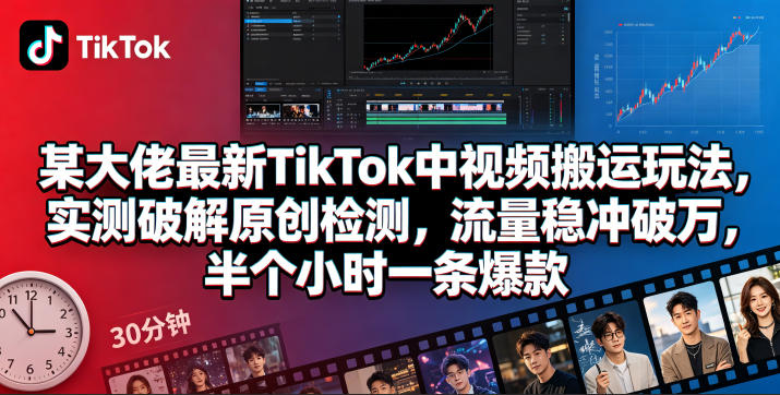 某大佬最新TikTok中视频搬运玩法，实测破解原创检测，流量稳冲破万，半个小时一条爆款-二当家网创资源站