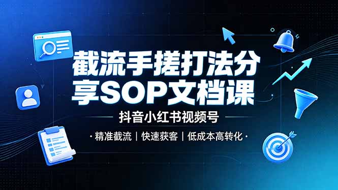 截流手搓打法分享SOP文档课,抖音小红书视频号丨精准截流,快速获客,低成本高转化-二当家网创资源站