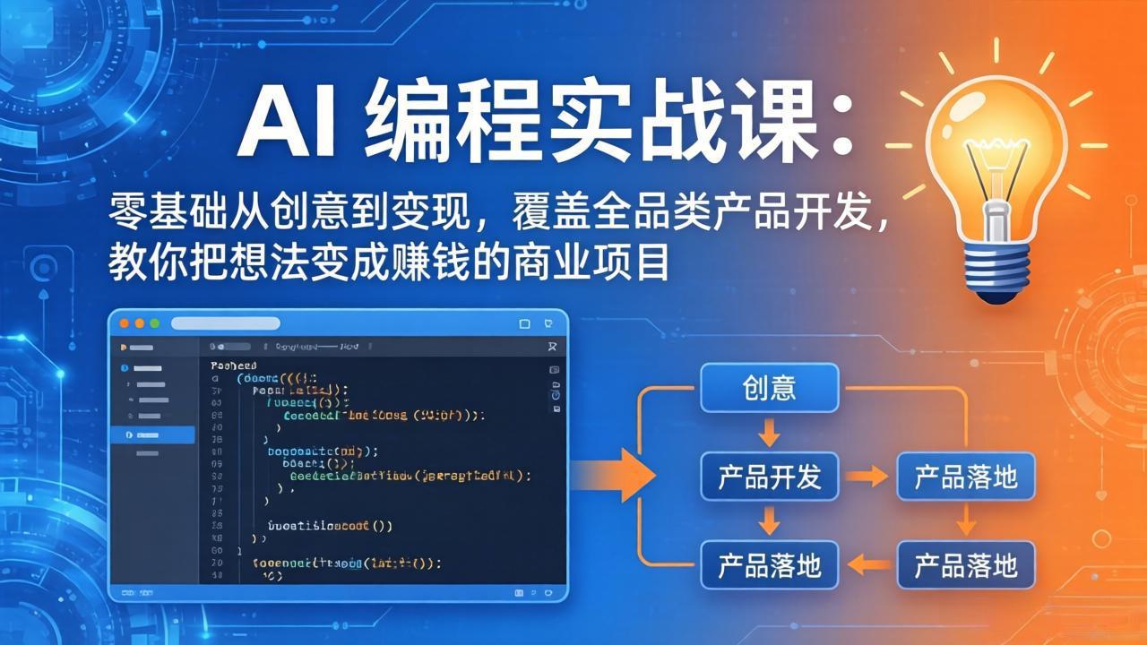 AI编程实战课-第三期-5月3更新：零基础从创意到变现，覆盖全品类产品开发，把想法变成赚钱项目-二当家网创资源站