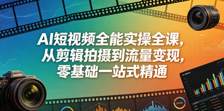 AI短视频全能实操全课,从剪辑拍摄到流量变现,零基础一站式精通-二当家网创资源站