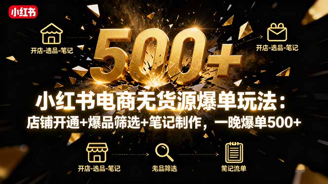 小红书电商无货源爆单玩法：店铺开通+爆品筛选+笔记制作，一晚爆单500+-二当家网创资源站