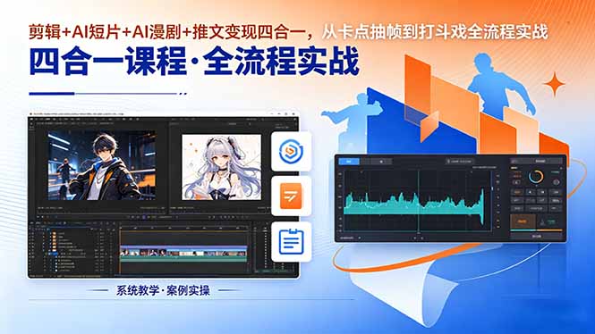 剪辑+AI短片+AI漫剧+推文变现四合一,从卡点抽帧到打斗戏全流程实战-二当家网创资源站