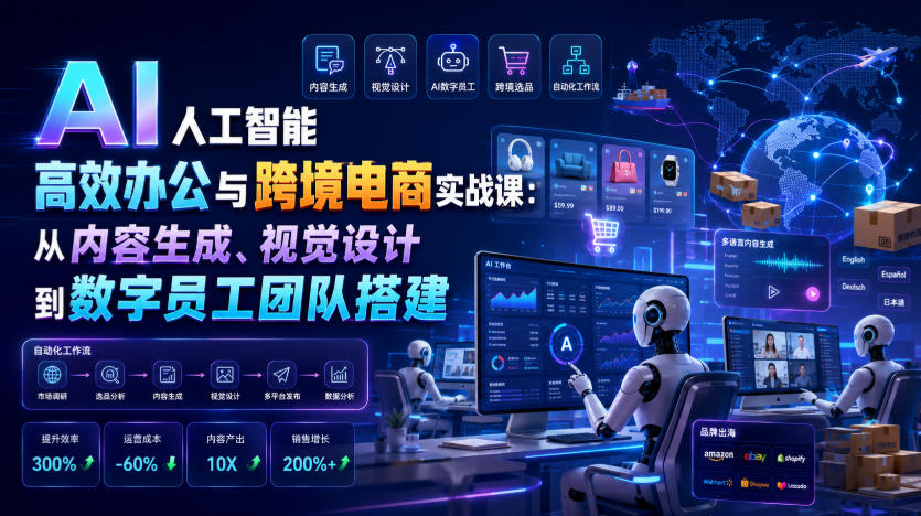 AI人工智能高效办公与跨境电商实战课：从内容生成、视觉设计到数字员工团队搭建-二当家网创资源站