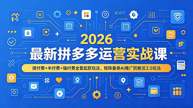 2026最新拼多多运营实战课，微付费+半付费+强付费全套起款玩法，矩阵叠券AI推广防断流3.0玩法-二当家网创资源站