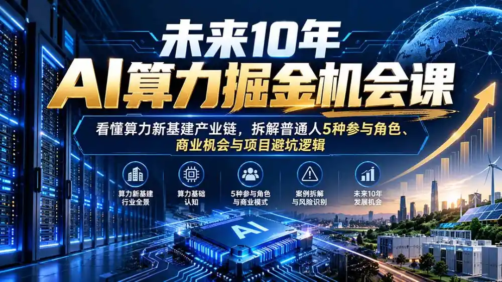 未来10年AI算力掘金机会课：看懂算力新基建产业链，拆解普通人5种参与角色、商业机会与项目避坑逻辑-二当家网创资源站