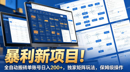 暴利新项目！全自动搬砖单账号日入200+，独家矩阵玩法，保姆级操作【揭秘】-二当家网创资源站