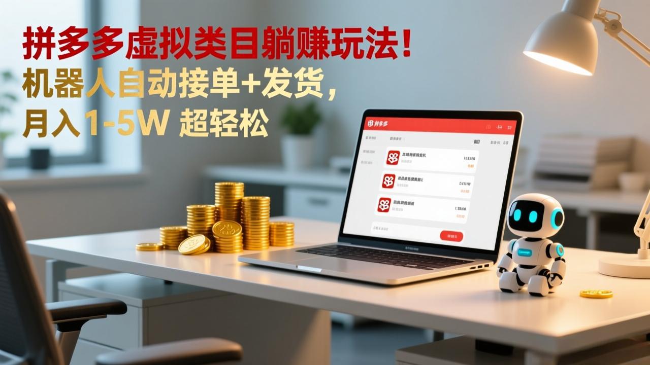 多多虚拟类目躺赚玩法！机器人自动接单+发货，月入 1-5W 超轻松-二当家网创资源站