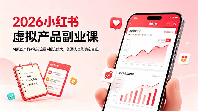 2026小红书虚拟产品副业课,AI原创产品+笔记流量+投流放大,普通人也能稳定变现-二当家网创资源站