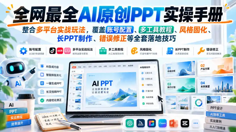 全网最全AI原创PPT实操手册,整合多平台实战玩法,覆盖账号配置、多工具教程、风格固化、长PPT制作、错误修正等全套落地技巧-二当家网创资源站