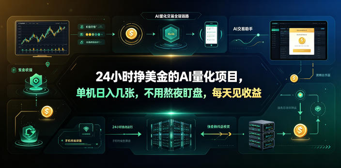 24小时挣美金的AI量化项目,单机日入几十美刀,不用熬夜盯盘,每天见收益【揭秘】-二当家网创资源站