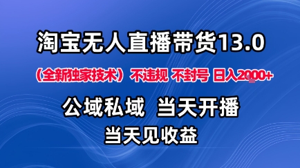 淘宝无人直播13.0，公域私域技术，不封号，不违规布局下半年旺季赛道，日入1K+(独家技术)【揭秘】-二当家网创资源站