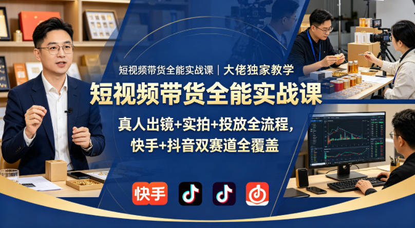 短视频带货全能实战课｜大佬独家教学，真人出镜+实拍+投放全流程，快手+抖音双赛道全覆盖-二当家网创资源站