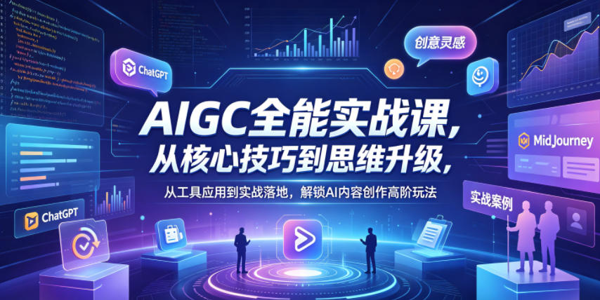 AIGC全能实战课，从核心技巧到思维升级，从工具应用到实战落地，解锁AI内容创作高阶玩法-二当家网创资源站