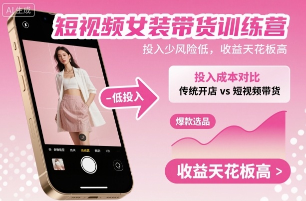 短视频女装带货训练营，投入少风险低，收益天花板高-二当家网创资源站