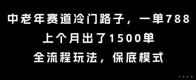 中老年赛道冷门路子，一单788，上个月出了1500单，全流程玩法，保底模式【揭秘】-二当家网创资源站