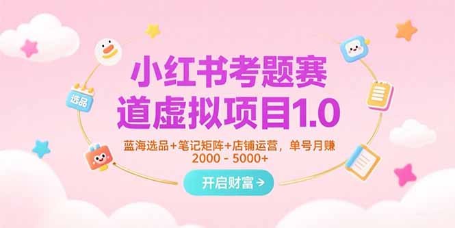 小红书考题赛道虚拟项目1.0，蓝海选品+笔记矩阵+店铺运营，单号月赚5000+-二当家网创资源站