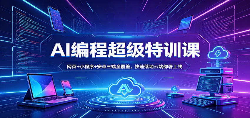 AI编程超级特训课：网页+小程序+安卓三端全覆盖，快速落地云端部署上线-二当家网创资源站
