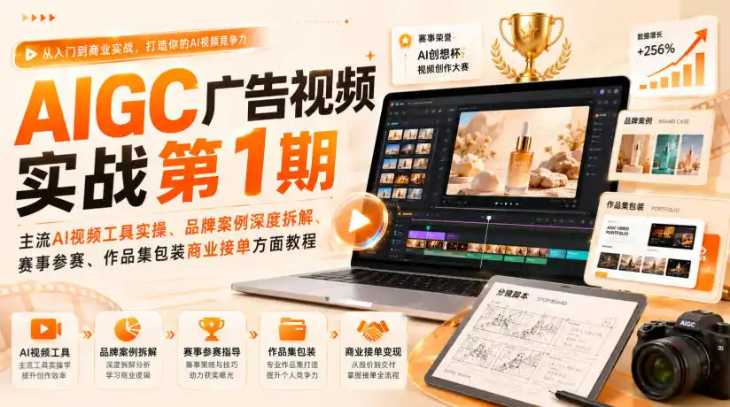 AIGC广告视频实战第1期,主流AI视频工具实操、品牌案例深度拆解、赛事参赛、作品集包装商业接单方面教程-二当家网创资源站
