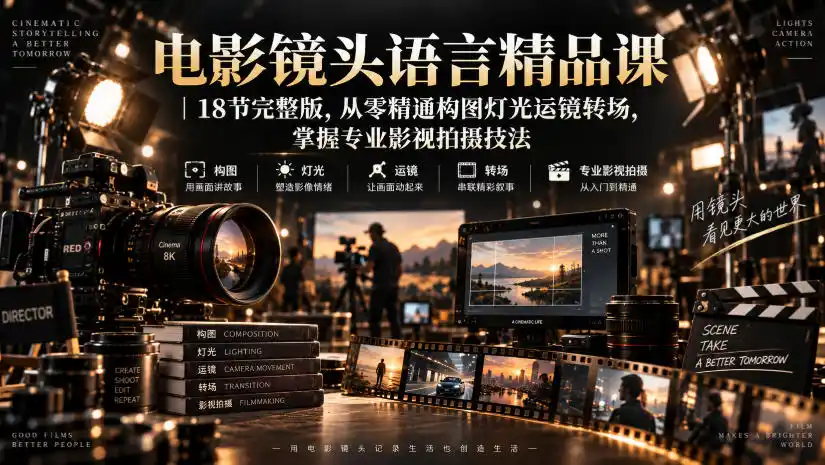 电影镜头语言精品课｜18节完整版，从零精通构图灯光运镜转场，掌握专业影视拍摄技法-二当家网创资源站