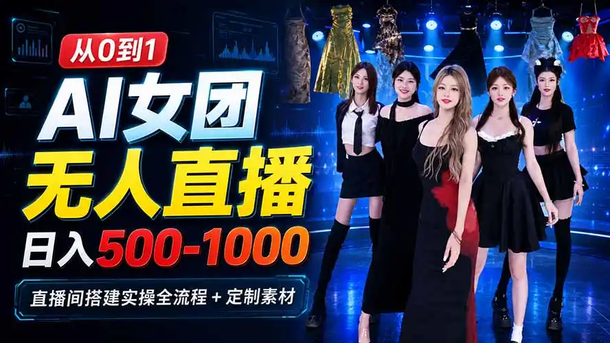 AI 女团无人直播，躺入500-1000每天，直播间搭建实操全流程+定制素材-二当家网创资源站