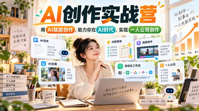 AI创作实战营，用AI赋能创作，助力你在AI时代，实现一人公司创作-二当家网创资源站