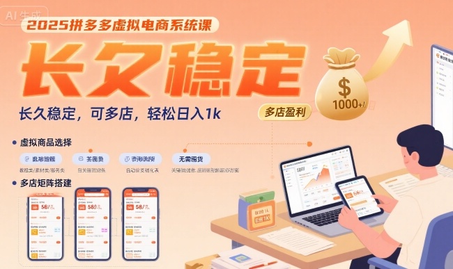 2025拼多多虚拟电商系统课，长久稳定，可多店，轻松日入1k-二当家网创资源站