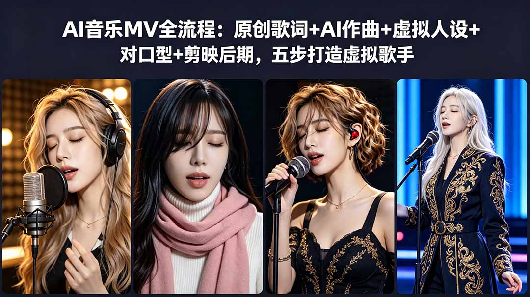 AI音乐MV全流程:原创歌词+AI作曲+虚拟人设+对口型+剪映后期,五步打造虚拟歌手-二当家网创资源站