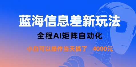 蓝海信息差新玩法，全程AI矩阵自动化小白可以操作当天搞了1k+-二当家网创资源站