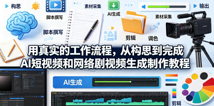 用真实的工作流程，从构思到完成AI短视频和网络剧视频生成制作教程-中英字幕-二当家网创资源站