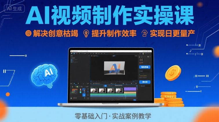 Ai视频制作实操课，解决创意枯竭、效率低下痛点，实现日更量产可持续变现-二当家网创资源站