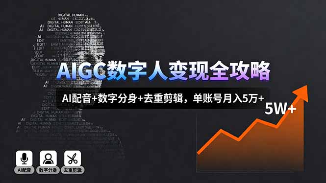 AIGC数字人变现全攻略，AI配音+数字分身+去重剪辑，单账号月入5万+-二当家网创资源站