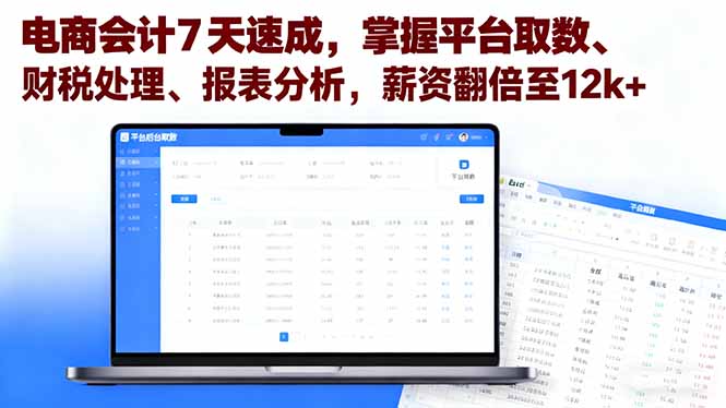 电商会计7天速成，掌握平台取数、财税处理、报表分析，薪资翻倍至12k+-二当家网创资源站