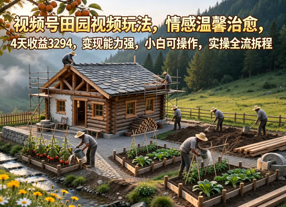 视频号田园视频玩法，情感温馨治愈，4天收益3294，变现能力强，小白可操作，实操全流程拆解-二当家网创资源站