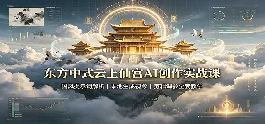 东方中式云上仙宫AI创作实战课:国风提示词解析,本地生成视频,剪辑调参全套教学-二当家网创资源站