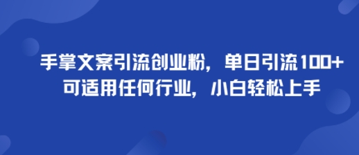 手掌文案引流创业粉,单日引流100+,可适用任何行业,小白轻松上手-二当家网创资源站