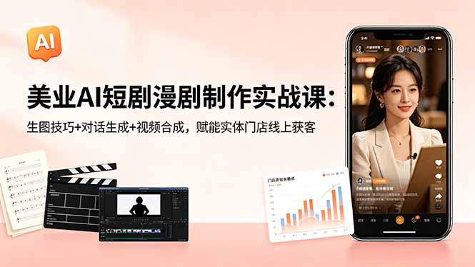 美业AI短剧漫剧制作实战课：生图技巧+对话生成+视频合成，赋能实体门店线上获客-二当家网创资源站
