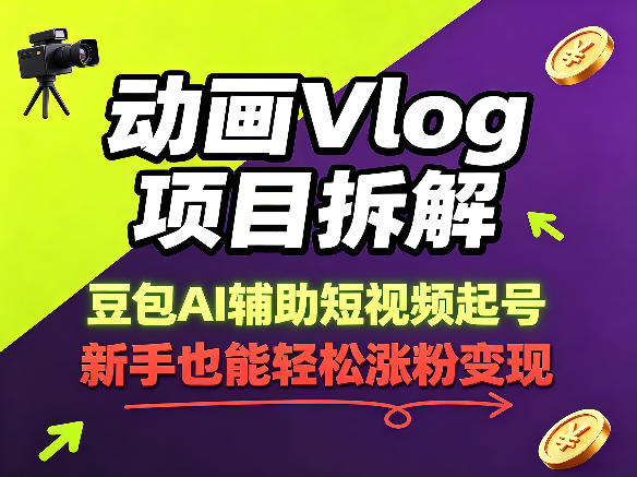 动画Vlog项目拆解，豆包AI辅助短视频起号，新手也能轻松涨粉，43条作品涨粉8.3W-二当家网创资源站
