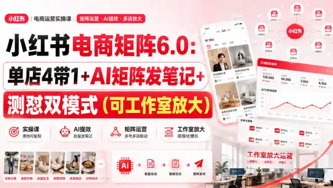 小红书电商矩阵6.0：单店4带1+AI矩阵发笔记+测怼双模式(可工作室放大)-二当家网创资源站
