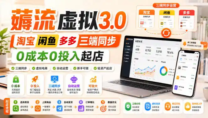 绅白不白·薅流虚拟3.0丨淘宝闲鱼多多三端同步丨0成本0投入起店-二当家网创资源站