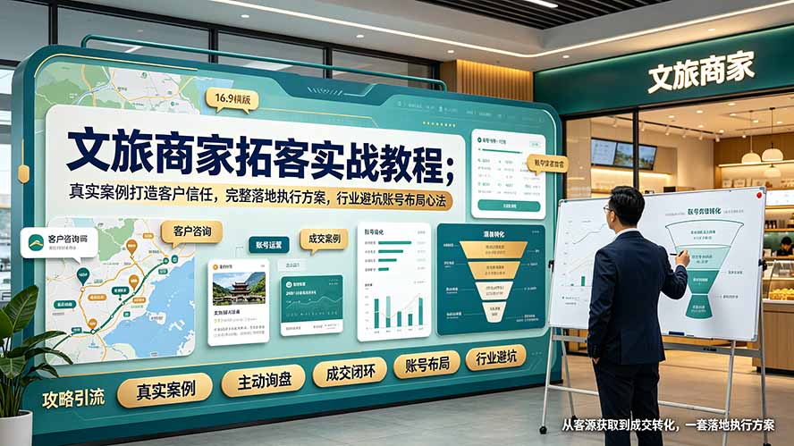 文旅商家拓客实战教程;真实案例打造客户信任,完整落地执行方案,行业避坑账号布局心法-二当家网创资源站