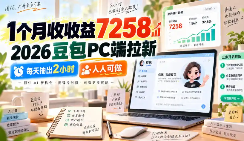 1个月收收益7258,2026豆包PC端拉新,每天抽出2小时,人人可做-二当家网创资源站