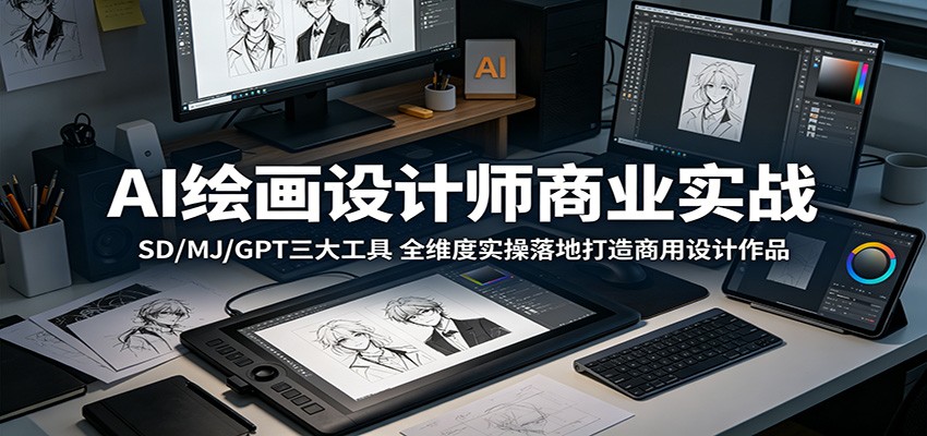 AI绘画设计师商业实战：SD/MJ/GPT三大工具，全维度实操落地打造商用设计作品-二当家网创资源站